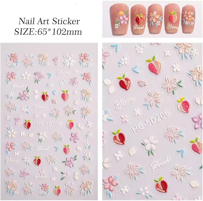 Magrace Flower Nail Stickers for Spring 1 Sheets 5D Self-Adhesive Nail Art Decals for Women Flower Stickers Decoration