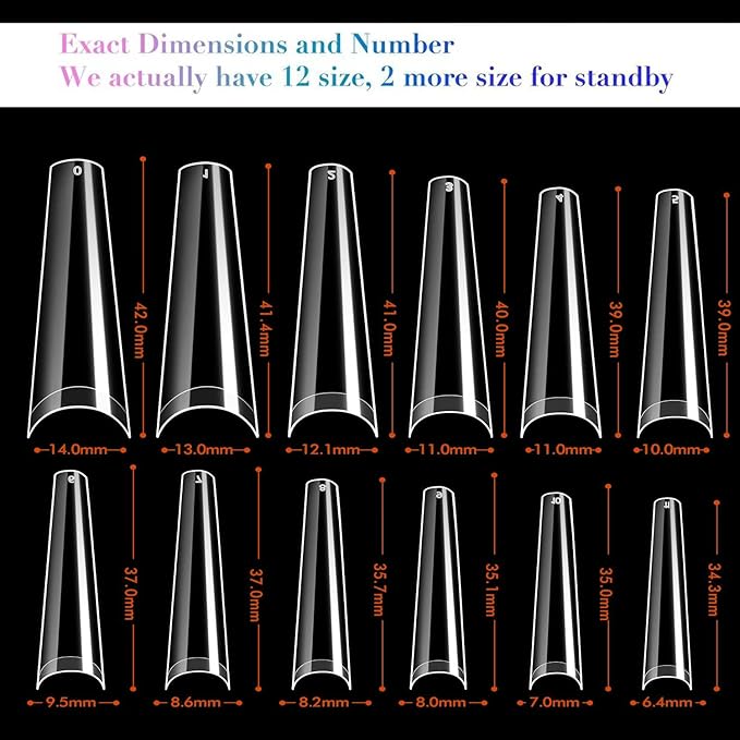 UNA GELLA Coffin Fake Nails Tips Extra Long 216 PCS XXL Coffin Acrylic Fake False Nails Tips Long Ballerina Nail Tips with Box for Nail Salons and Home DIY, 12 Sizes