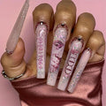 RTKHFZE Long Press on Nails Square Shape Fake Nails with Money Pattern Design Rhinestones False Nails Glitter Full Cover Acrylic Nail Extra Long Nails 24pcs