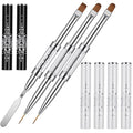 Sibba 3 PCS Double Ended Nail Art Brushes Set French Manicure Art Brushes Nails Design Detailing Painting Drawing Liner Brush Pen & Stainless Steel Cuticle Pusher Cleaner Nail Builder Polish Gel Brush