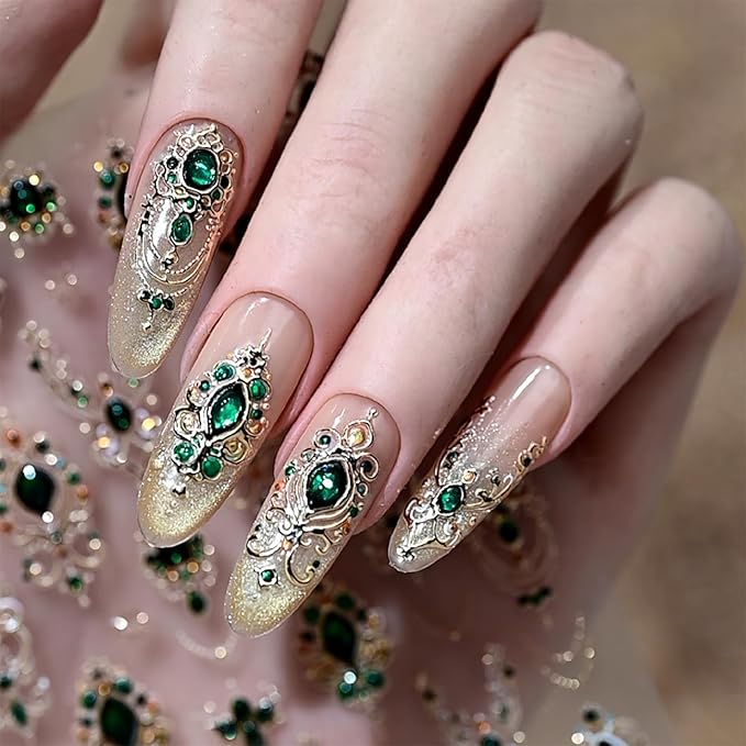 2 Sheets 5D Embossed Gemstone Nail Stickers Retro Gemstone Nails Art Decals for Women DIY Manicure Decorations