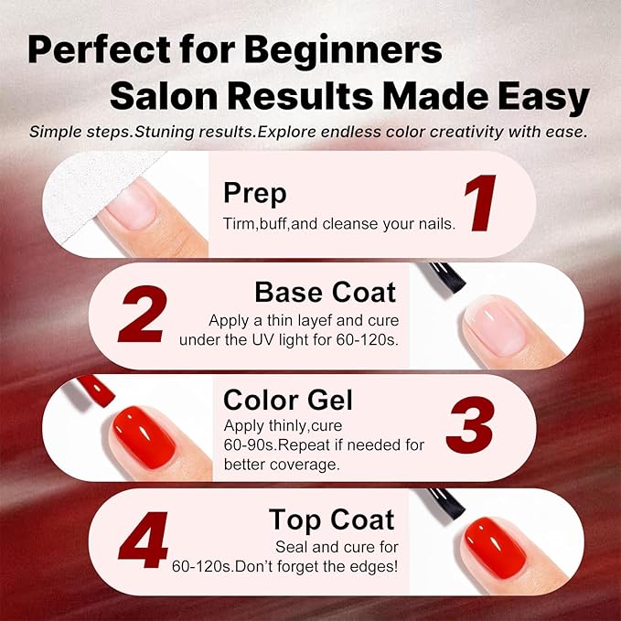 JR Red Gel Nail Polish Set, 16ml Full Size Bottle 6 Colors Red 9D Cateye Glitter Nail Gel Polish Gift Soak Off Led Nail Art Kit Salon DIY Colorful Bottle F