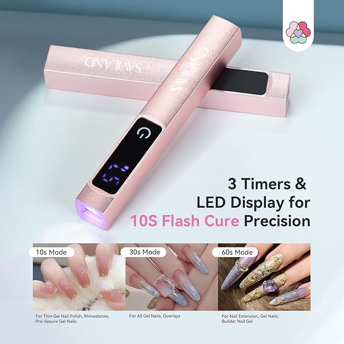 SAVILAND UV Light for Gel Nails: 10s Flash Cure Light for Nails with Magnetic Stand LED Screen 400mAh Rechargeable LED Nail Flash Cure Lamp Portable Gel Light 2-Timers DIY Home