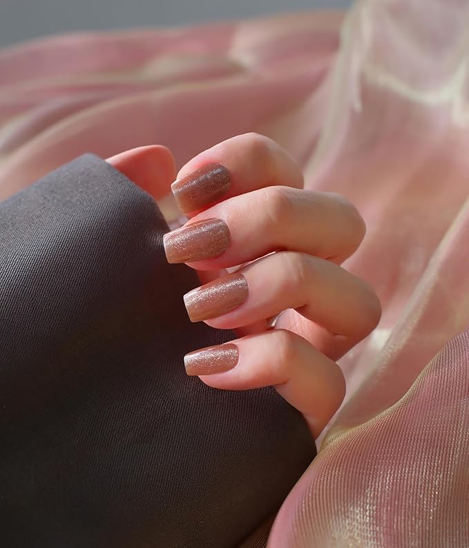 Nail Polish Strips (No UV Lamp Needed) - 22 Pcs Salon Quality Gel Nail Stickers - Long Lasting Wraps (Pink Gold Veil)