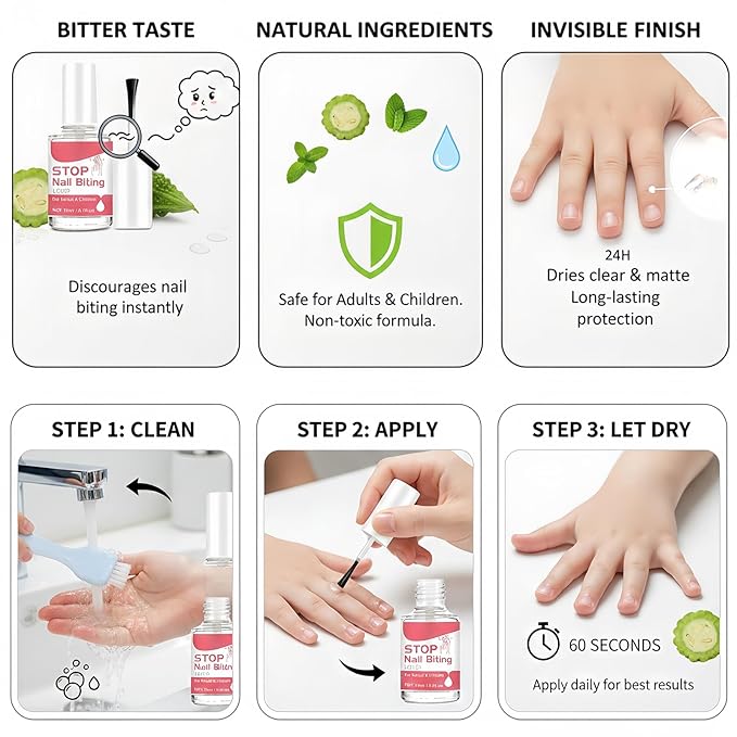 Bitter Nail Polish for Adults & Kids, Stop Thumb Sucking & Nail Biting Habit, Anti Nail Polish Solution, Nail Care Deterrent Formula 15ml / 0.5 fl oz