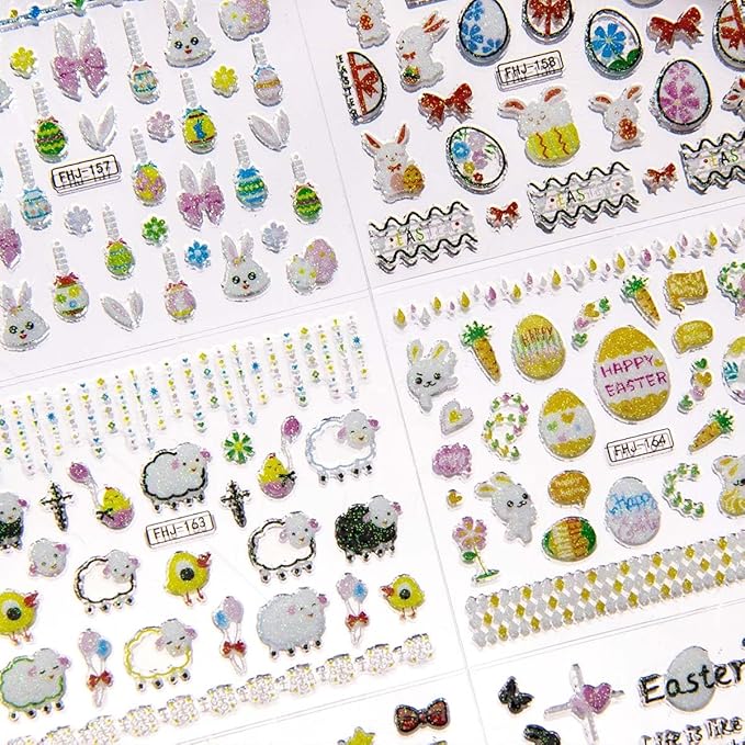 30 Sheets Easter Nail Art Stickers 3D Self-Adhesive Rabbit Nail Decals Cute Bunny Egg Nail Art Design for Women Nails Art Decorations Manicure Accessories