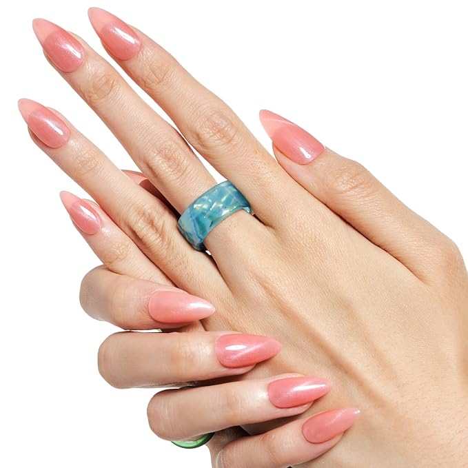 GLAMERMAID Pink Press on Nails Medium Almond, Hamdmade Cat Eyes Jelly Magnet Gel False Nals, Stiletto Shrimmer Glue on Nails Kit for Women, Reusable Short Oval Stick on Acrylic Fake Nails Manicure Set
