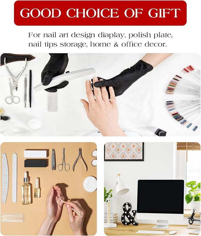 100Pieces Transparent Nail Display Stand Holder with 9.8ft Double Sided Tape Nail Boxes Packaging for Press On Nail Art Acrylic Fake Nail Tips Display Stand with Removable Mounting Tape for Nail Salon