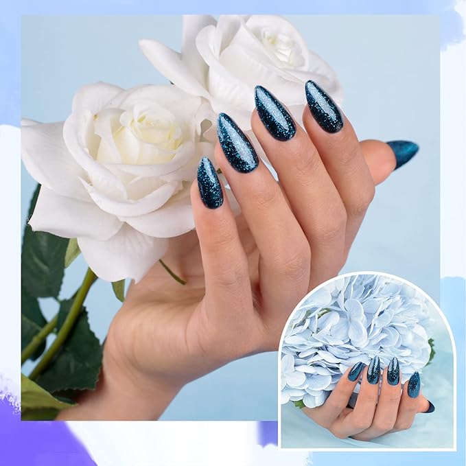 Imtiti Glitter Blue Gel Nail Polish, 1 Pcs 0.5 fl oz Sparkly navy blue gel nail polish Color Soak Off Gel Polish Nail Art Manicure Salon DIY Nail Lamp Gel Nail Design Christmas Halloween Decoration