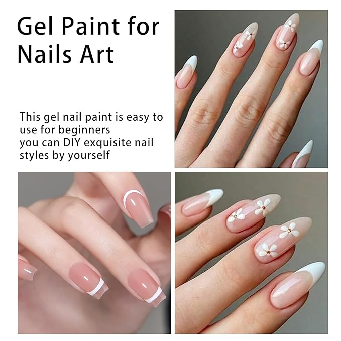 Gel Paint For Nails Art, Paint Nail Gel For French Tip Tool Design For Home Salon DIY Gel Nail Art (Snow White, M)