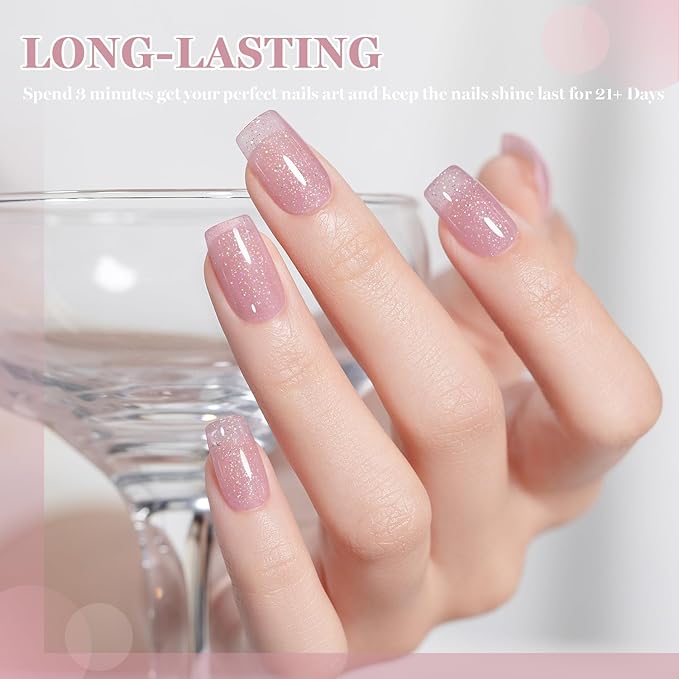 RARJSM Nude Gray Purplish Pink Rainbow Glitter Rubber Base Coat Gel Nail Polish Natural Skin Tone Iridescent Shimmer Brush on Extend Jelly Gelpolish Curing Requires 15ml Salon Home French Manicure