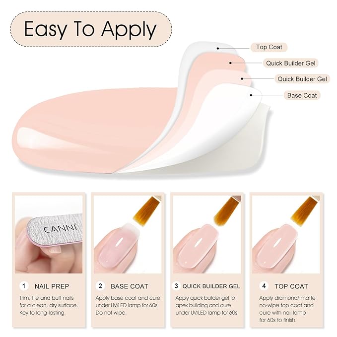 CANNI Quick Nail Builder Gel for Nails – 9ML Nude Soak-Off Nail Strengthening Gel for Apex Building DIY UV LED Manicure