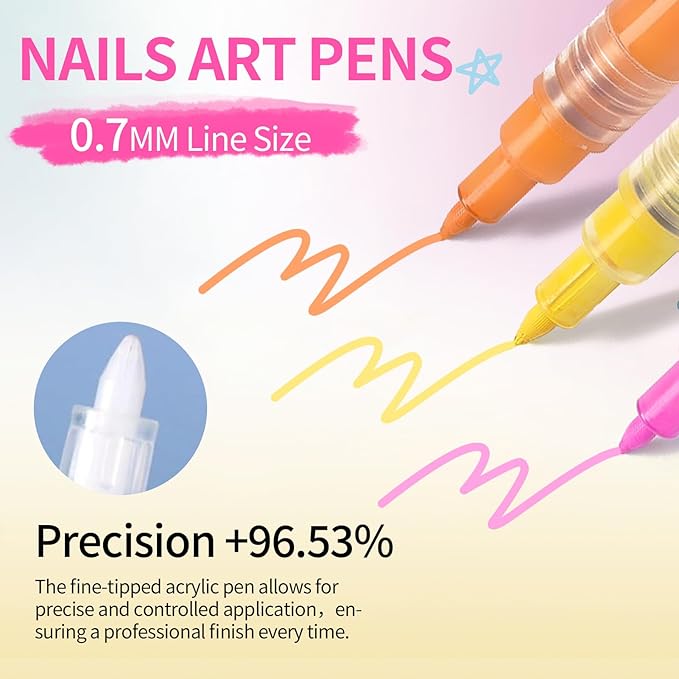 BORN PRETTY Nail Art Pens Set 12 Colors - Spring Summer Neon Colors 3D Nail Polish Acrylic Paint Pens Quick Dry Nail Markers for Nail Art Drawing Painting Dotting Liner Pen DIY Manicure Tools