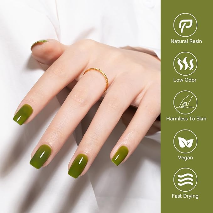 MEGIOR Jelly Green Gel Nail Polish 0.5 Fl Oz Green Transparent Colors Soak Off UV LED Lamp Light Cure Gel Polish Kit for Salon and Nail Art Starter Manicure DIY at Home