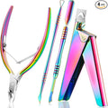 Mudder Acrylic Nail Clippers Kit False Nails Tips Cutter Professional Cuticle Trimmer Nipper Cutter Pusher Remover Stainless Steel Manicure Pedicure Art Tools Set Salon Home(Rainbow Color)