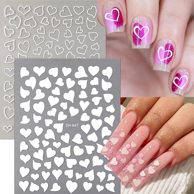 6Sheets Valentines Nail Stickers 3D Irregular Hollow Out Love Heart Nail Art Stickers Self Adhesive Romantic Valentines Nail Decals Colorful Heart Nail Decorations Supplies for Women DIY Manicure