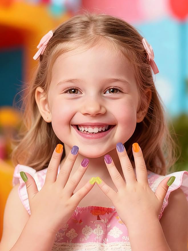 EBANKU 12 Pack Press on Nail, 288 Pieces Kids Short Glossy False Nails Short Full Cover Fake Nails for Girls with Nail Glue
