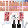 Misssix XBASICTIPS French Tip Press On Nails, 600 Pcs Short Square French Gel Nail Tips, 20 Colors Fake Nails Starter Kit with U V Lamp, Top Coat and Gel Glue for Nail Art DIY 15 Sizes