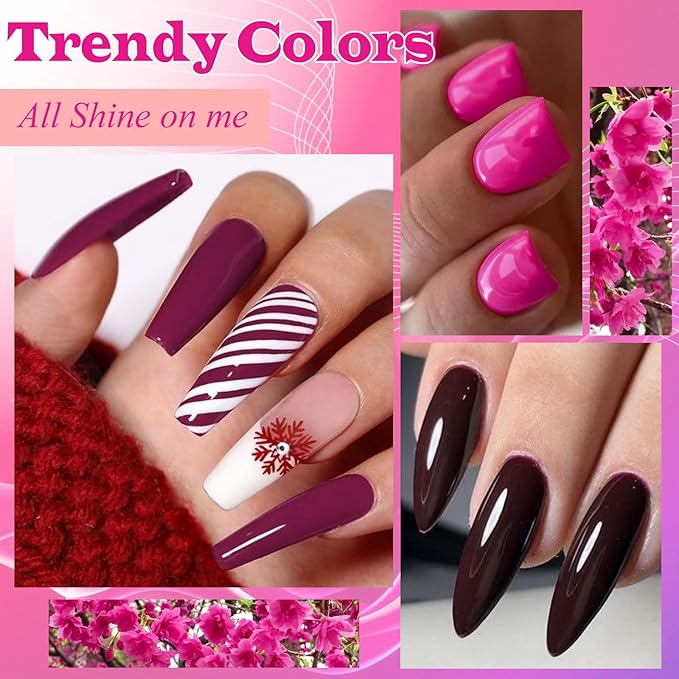 MEET ACROSS 12pcs Gel Nail Polish Set,Soak Off UV LED Lamp Gel Nail Polish Kit,Fashion Shimmer Nail Art Design Gifts for Women Manicure Salon (Purple Red)