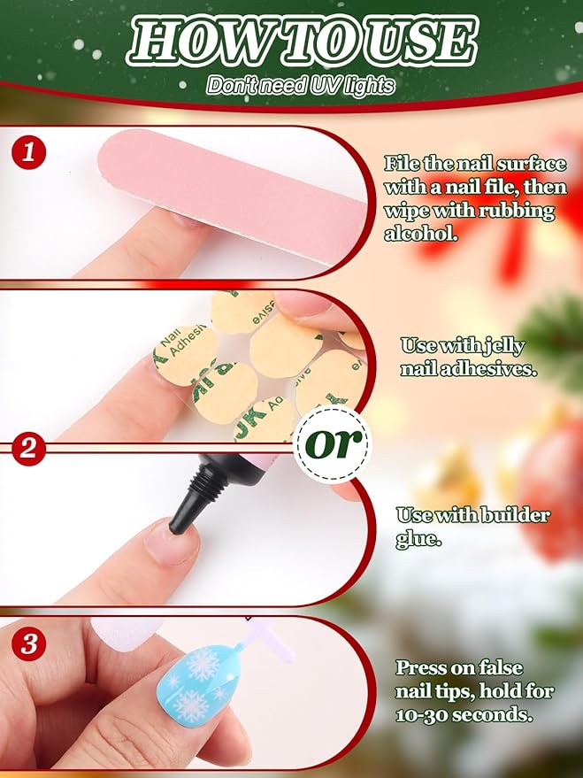 24 Pieces Press on Nail Kid, EBANKU Christmas Mini Glue on Nail Almond Cute Design Acrylic Nails with Nail Glue for Girls 7-12 Years