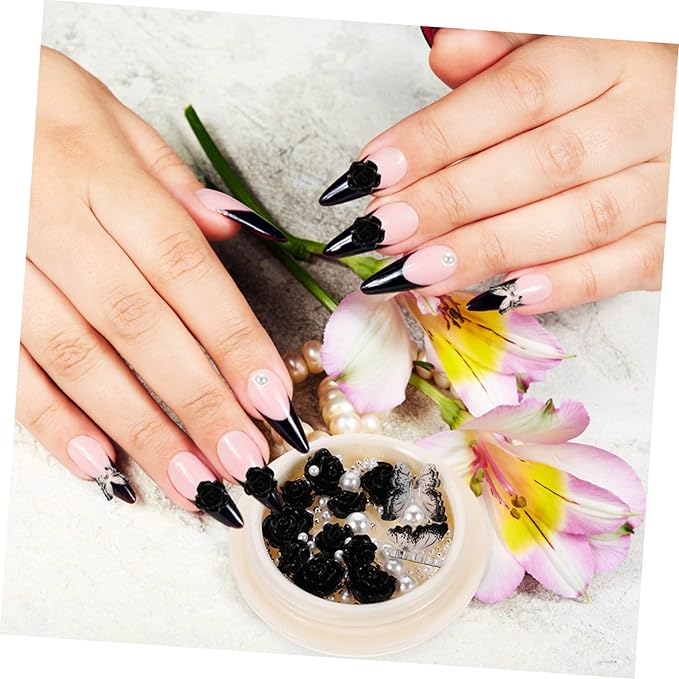 Black Camellia Rhinestone Nail Charms Nail Art Accessories Pearls Gems for DIY Manicure and Creative Decorations