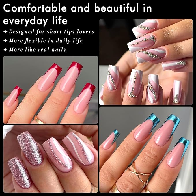 AddFavor Medium Square Gel Nail Tips - 600pcs Clear Acrylic Nails Tips Medium Fake Nails Full Cover Soft Gel Nail Tips for Nail Extension, Press on Nails 15 Sizes Artificial False Nails