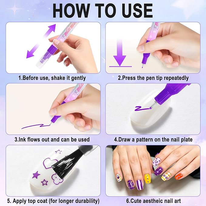 12 Color Nail Art Pens for Painting Nails 0.5mm Nail Polish Pens Set DIY Art Markers Drawing Painting Liner Brush for Gel Nails Design Doodle Pen Unique Fingernail Paint Accessories Gifts Women