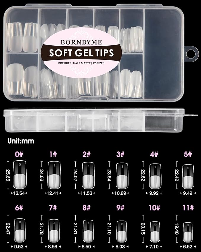 Soft Gel Nail Tips Medium Square, 120PCS Pre Buff Full Cover Nail Extenison Tips Half Matte Gel Nail Tips BORNBYME