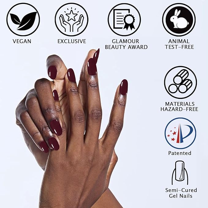 Burgundy Semi Cured Gel Nail Strips 20Pcs Gel Nail Stickers Polish Nails Wraps UV/LED Light Needed Full Gloss Nails Polish Strips for Women Includes Prep Pads, File, Wooden Cuticle Stick