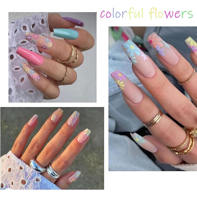 Flower Nail Art Stickers - 5D Embossed, Spring/Summer Daisy Designs, Self-Adhesive Decals for Women's Nail DIY Decoration