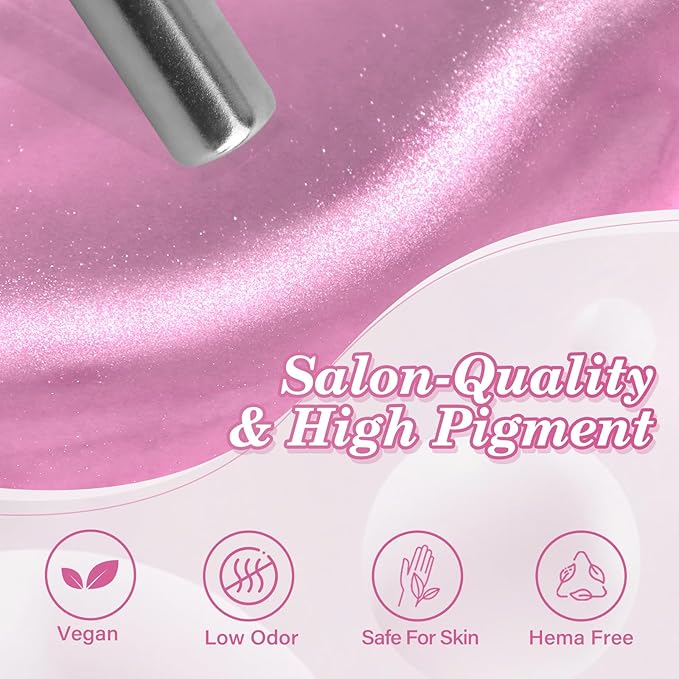 EBANKU Cat Eye Gel Nail Polish, 15ml Glitter Holographic Nail Polish with Magnet, Reflective Translucent UV Gel Polish Valentines Salon DIY at Home(Pink)