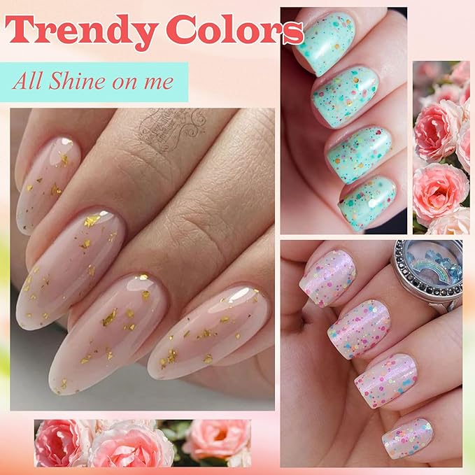 Yogurt Gel Nail Polish + Rubber Builder Gel Polish Glitter Rubber Base Gel Set Pale Pink Blue Purple Nail Polish for Women Girls 12 Colors