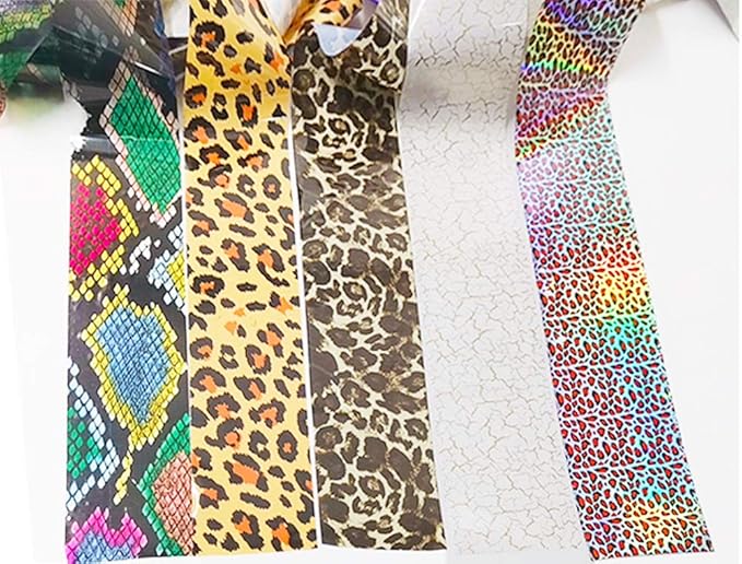 CHANGAR Animal Skin Nail Art Foil Transfer Decals Serpentine Leopard Print Tiger Snake Skin Pattern Fish Scale Nail Foil A...