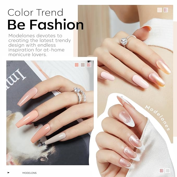modelones Gel Nail Polish Set, 6 Colors Neutral Nude Gel Polish Skin Tone Cashmere Pink Glitter Nail Polish Bubble Bath Collection Starter Kit Soak Off All Season Soapnails Manicure DIY Salon Gift