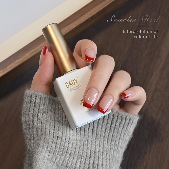GAOY Red Swirl Gel Nail Polish Art Liner, 12ml Bright Red Color Nail Paint Design with Thin Brush, UV Light Cure for DIY French Manicure at Home