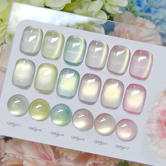 Born Pretty Golden Mirage Cat Magnetic Eye Gel Nail Polish Set,6 Colors Spring Summer Gold Glitter Pink Green Magnetic Gel Polish Kit Soak Off U V Gels DIY Art for Girls Women