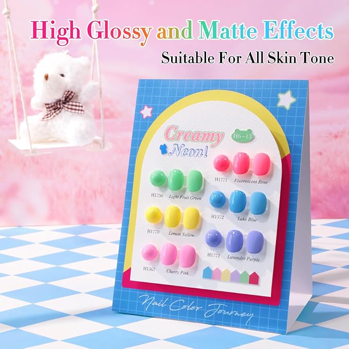Double Rhythm 6 Pcs Hema Free Gel Polish Set 0.50 OZ Same Color Same Bottle Soak Off Neutral Natural Gel Polish Kit Nail Manicure Salon DIY at Home (Neon Yellow Green Pink Rose Blue Purple-H6-13)