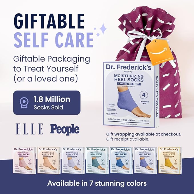 Dr. Frederick's Original Moisturizing Fuzzy Heel Socks for Dry Cracked Heels Treatment - Infused with Olive Oil, Jojoba Oil and Vitamin E - 2 Pairs - Stocking Stuffers for Adults - Lavender Luxury