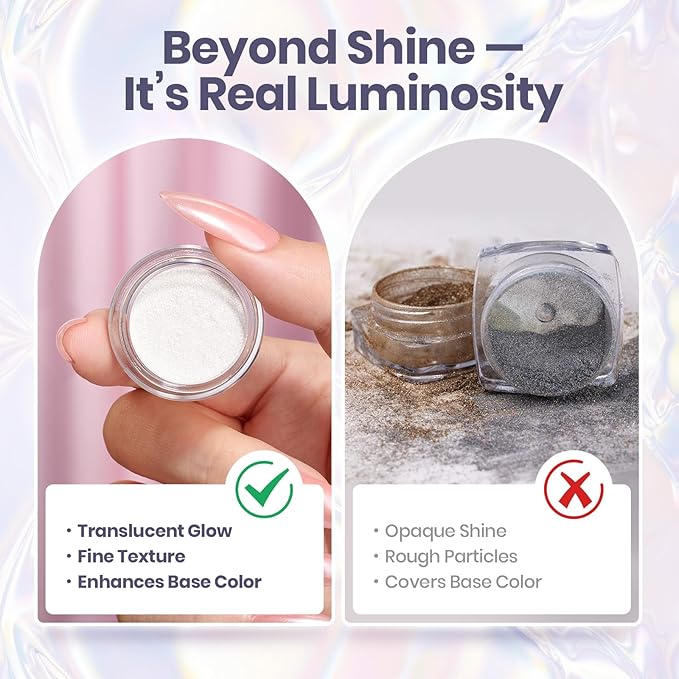 Beetles White Chrome Nail Powder Pearl Mirror Effect Crome Nail Powder for Gel Nails Glitter Manicure Gel Polish Holographic Pigment Nails Art Design Gifts for Women
