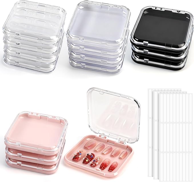 15 Pcs Press On Nail Packaging Box Press on Nail Storage Box for Press Ons with 90 Pcs Adhesive Double Sided Tape for Fake Nail Storage Case Nail Display Nail Salon Supplies (Multicolor)