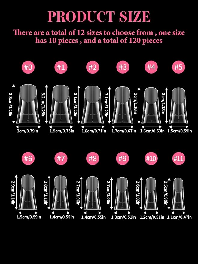 TOROKOM 120Pcs Poly Extension Gel Dual Nail Forms Nail Forms Full Cover Coffin Nail Molds 12 Sizes for Gel Manicure Nail Art Design Salon&DIY