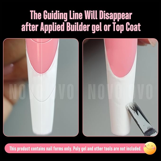 NOVO OVO Tapered Square (Natural not Sculpted) Nail Dual Forms for Poly Gel Extension with Guiding Line Inside, XL XXL Reusable Full Cover Acrylic Builder Hard Gel Polygel Molds x 15 sizes 150 Pcs