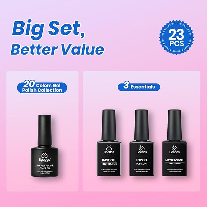 Beetles Deal Box Spring Gel Nail Polish Set - 20 Colors Pastel Neon Rainbow Bright Color Gel Polish Set with Base Top Coat HEMA-Free TPO-Free Manicure UV LED Needed DIY Salon Home Gifts for Women