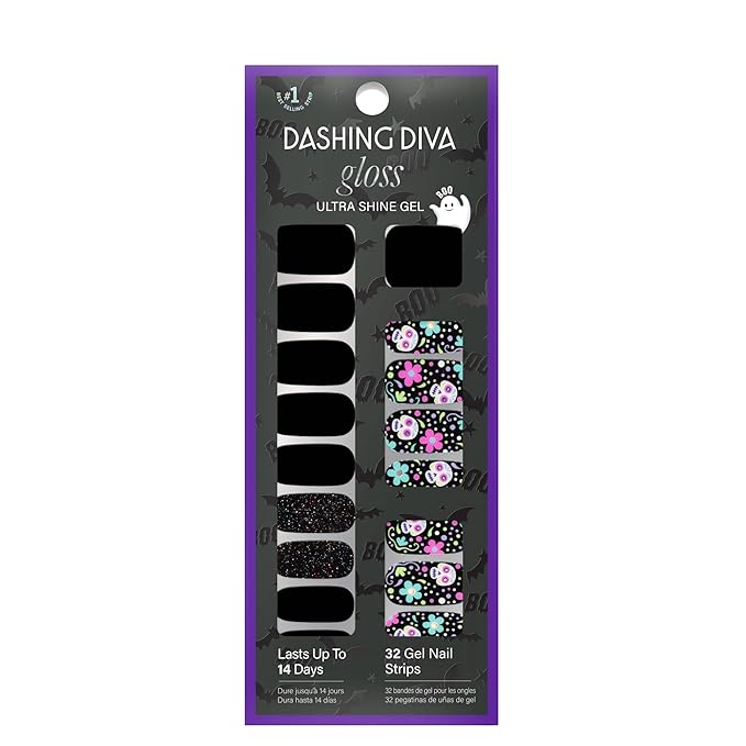 Dashing Diva Gloss Nail Strips - Bone To Pick - UV Free, Chip Resistant, Long Lasting Gel Nail Stickers - 3-Piece Manicure Set - Contains 32 Wraps, 1 Prep Pad, 1 File