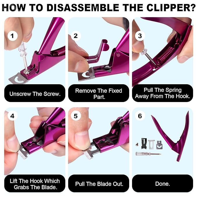 Violet Red Premium Adjustable Nail Clippers with Magnets Sizers for Acrylic Nails, Stainless Steel Nail Cutter Trimmer for Artificial Fake False Tips Manicure Sharp Blade Clip Tool for Salon Beauty