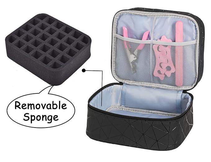 Nail Polish Organizer- Holds 30 Bottles Nail Supply Organizers and Storage Double-layer Nail Bag Organizer Case Nail varnish Organizer Nail Polish Storage Bag with Handle (Black-a)