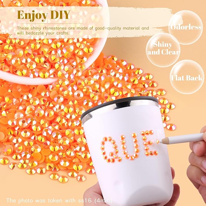 6000PCS 4mm Resin Jelly Rhinestones in Bulk (Orange AB), Bedazzling Flatback Crystals Rhinestones for Crafting DIY Nail Decoration, Gems Diomand Charms for Tumbler Shoes Clothing Fabric