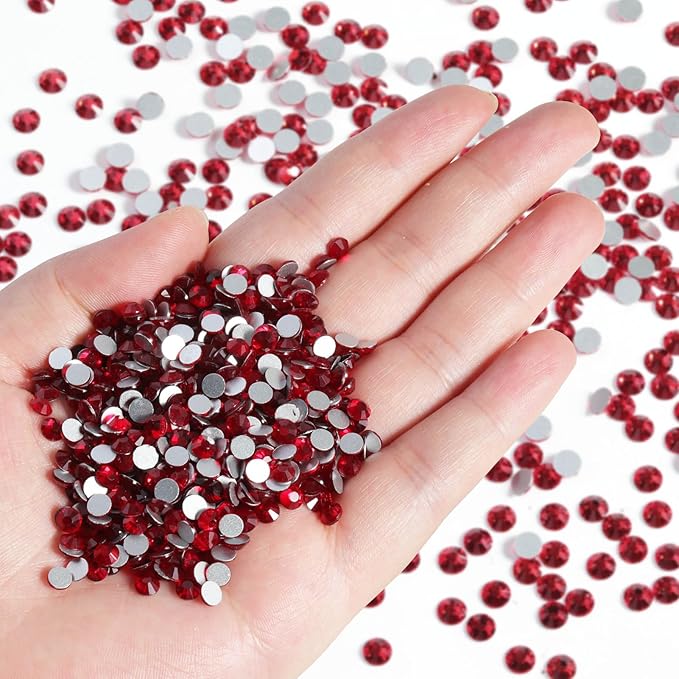 Beadsland Flatback Rhinestones Bulk, 14400pcs Red Rhinestones for Nails Crafts Clothes DIY Decoration, Siam, SS10, 2.7-2.9mm