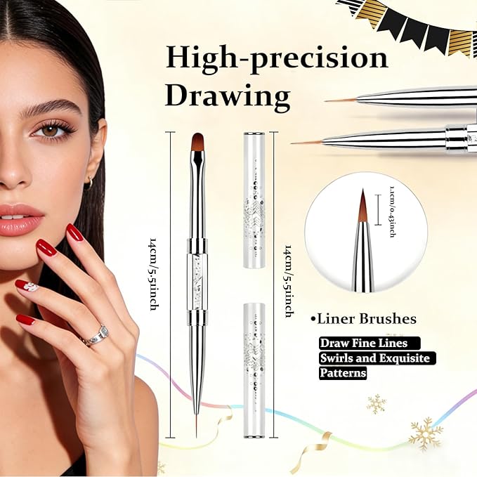 Dual-Ended Gel Nail Brush Set - Nail Sculpting Tool for Poly Extension, Sculpture Gel - Polygel Brushes Manicure Design Kit for Salon & DIY Use, 2Pcs Diamond