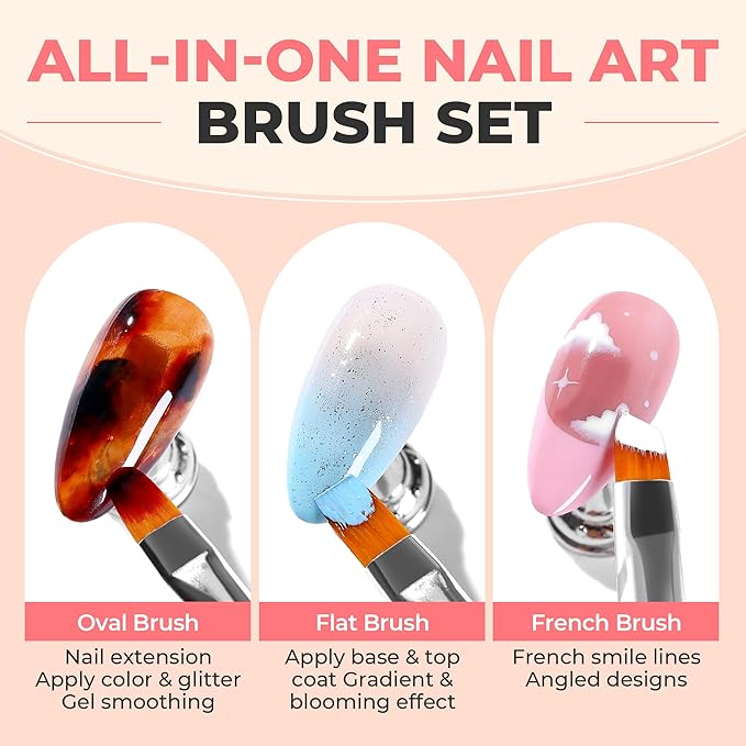 UNA GELLA Nail Art Brushes Set 6PCS Pink Color Double-ended Nail Design Dotting Tools Christmas Nail Art Gel Polish Brushes for Gel Polish Lines, Nail Drawing Pen DIY Nail Art Supplies